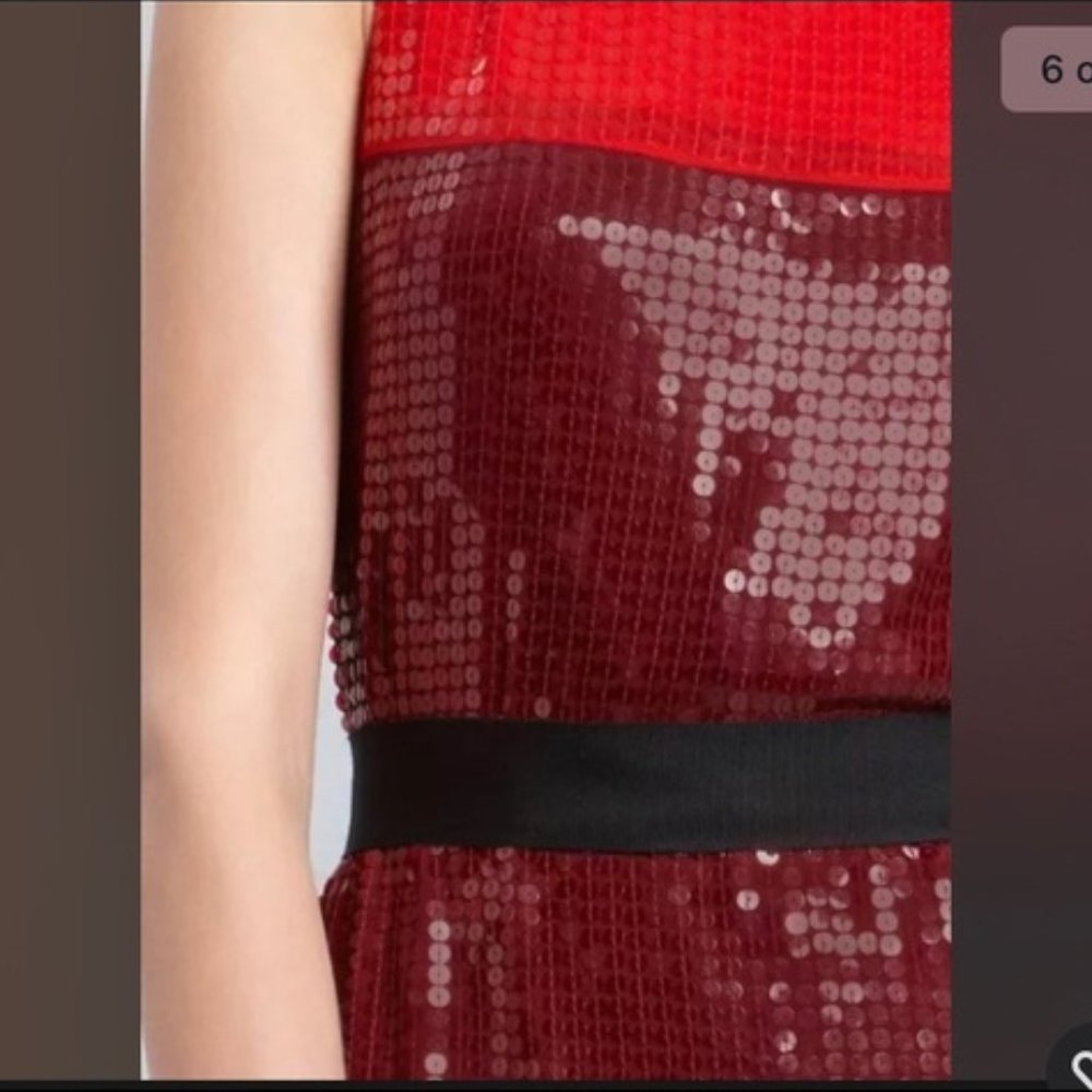 NWT $345 DKNY Sleeveless Red Lacquer Color Block Stretch Sequin Sheath Dress - Picture 5 of 16